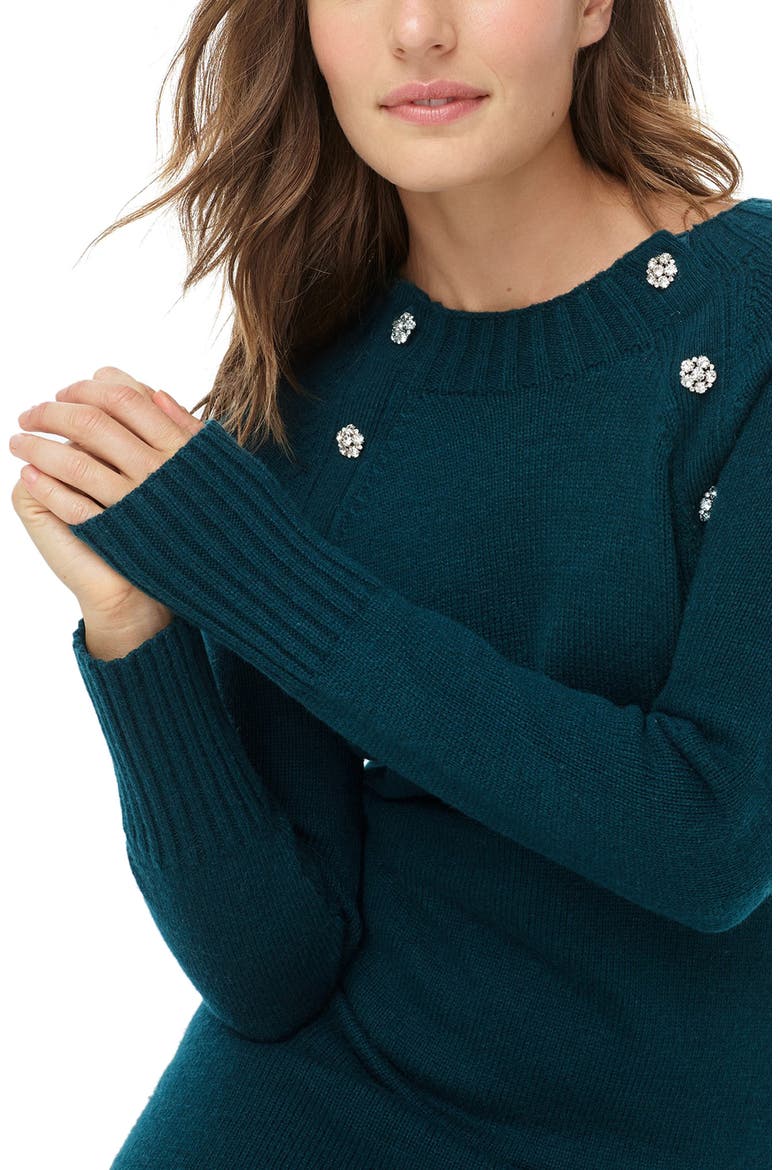 Lance Jewel Button Sweater Dress, Alternate, color, SPICY JADE
