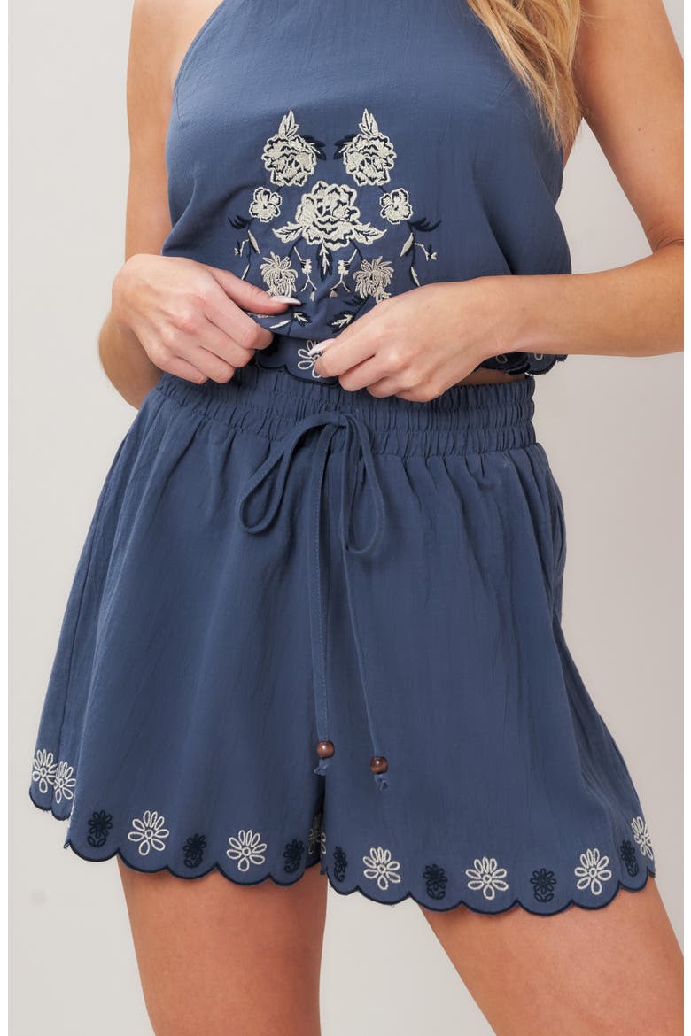 Embroidered Halter Top & Shorts Set, Alternate, color, SLATE BLUE