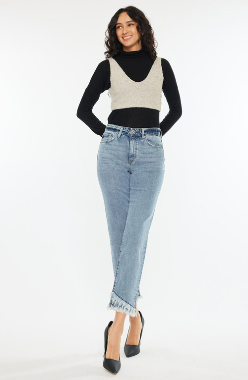 Kancan Clover Essentials High Rise Straight Fit Leg Jeans In Blue
