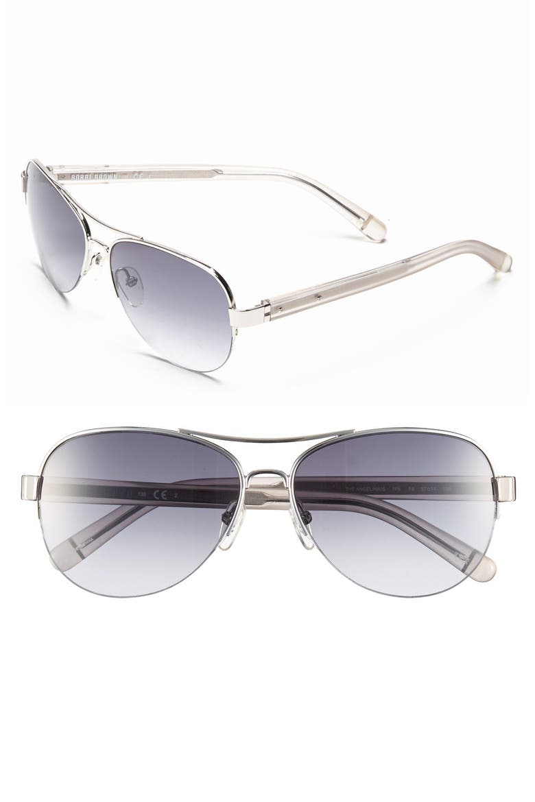 'The Angelina' 57mm Aviator Sunglasses (Nordstrom Exclusive), Main, color, SHINY SILVER/ MATTE DOVE