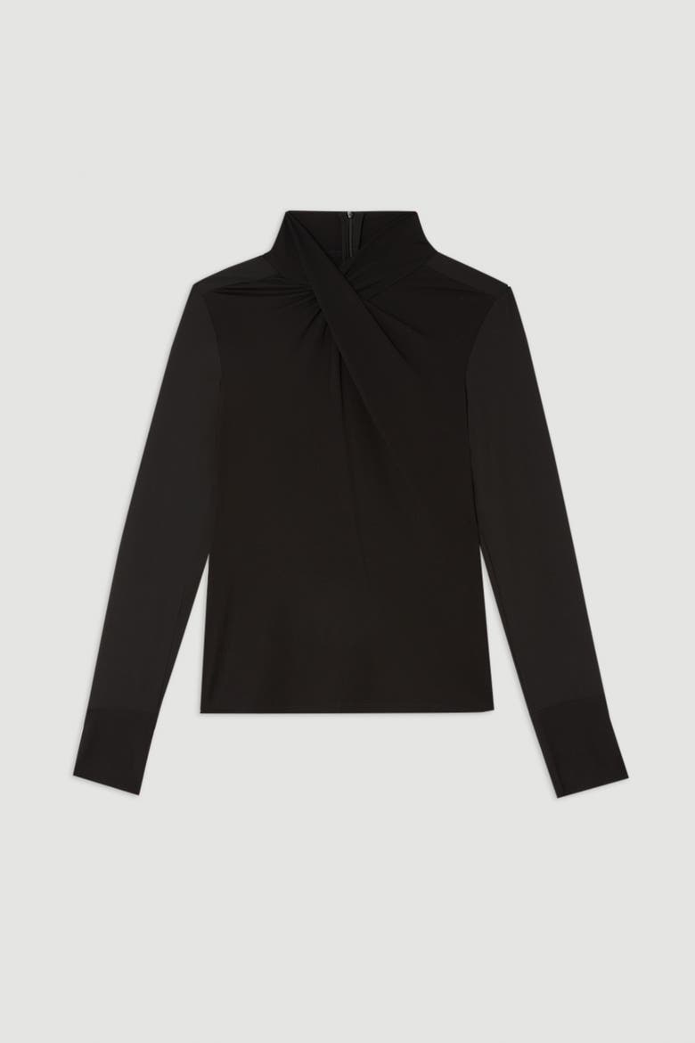 Jersey And Georgette Mix High Neck Top, Alternate, color, Black