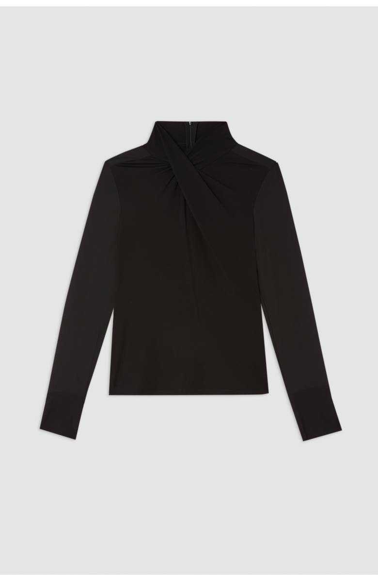 Karen Millen Jersey And Georgette Mix High Neck Top, Alternate, color, Black