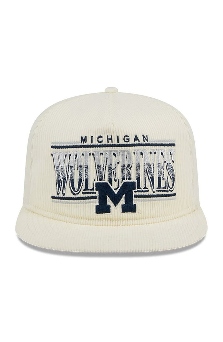 New Era Men's New Era White Michigan Wolverines Throwback Golfer Corduroy Snapback Hat, Alternate, color, 