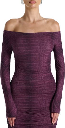 Ruched Off the Shoulder Long Sleeve Maxi Dress