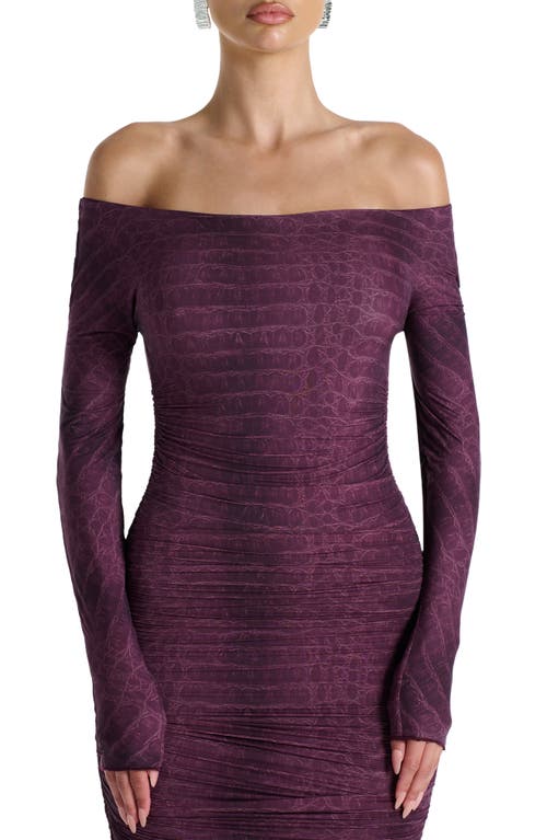 Naked Wardrobe Ruched Off The Shoulder Long Sleeve Maxi Dress In Purple
