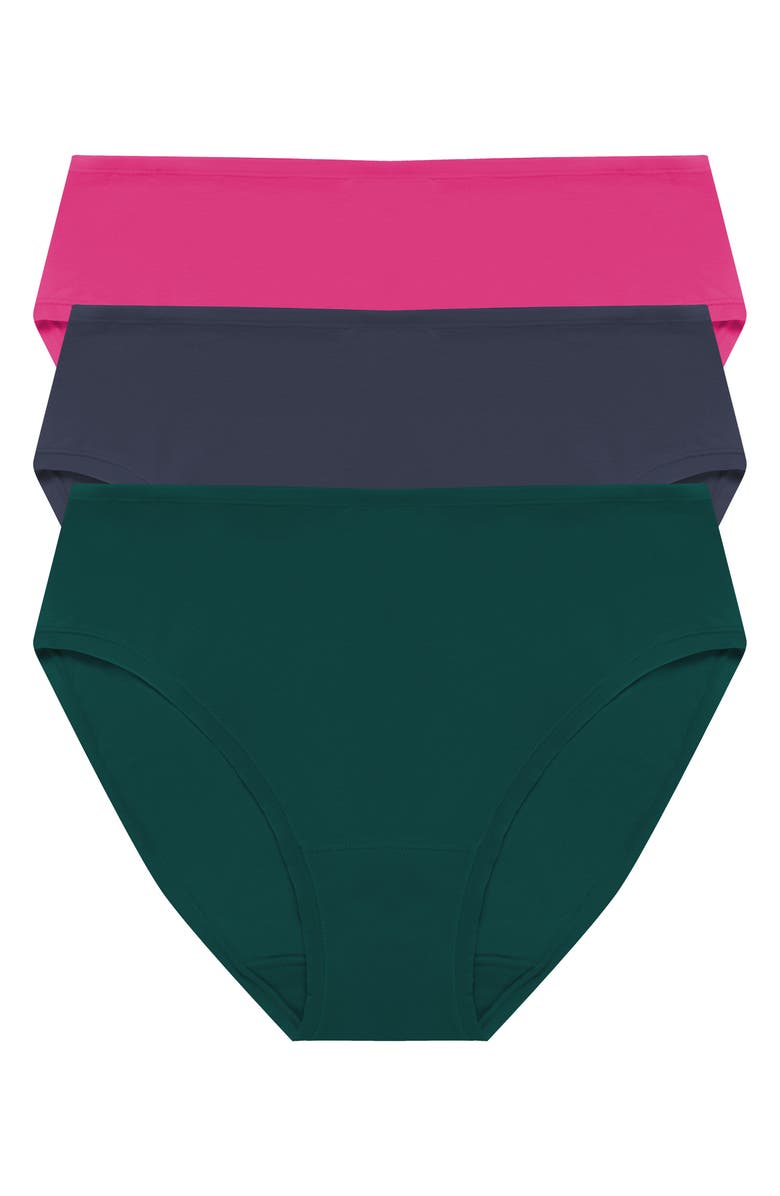 Natori Bliss Bare Assorted 3-Pack Stretch Cotton High Waist Briefs, Main, color, Elm/ Vintage Navy/ Sakura