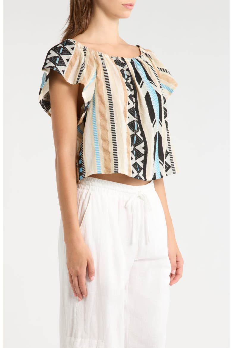 Ruffle Off the Shoulder Top, Alternate, color, NEUTRAL AZTEC