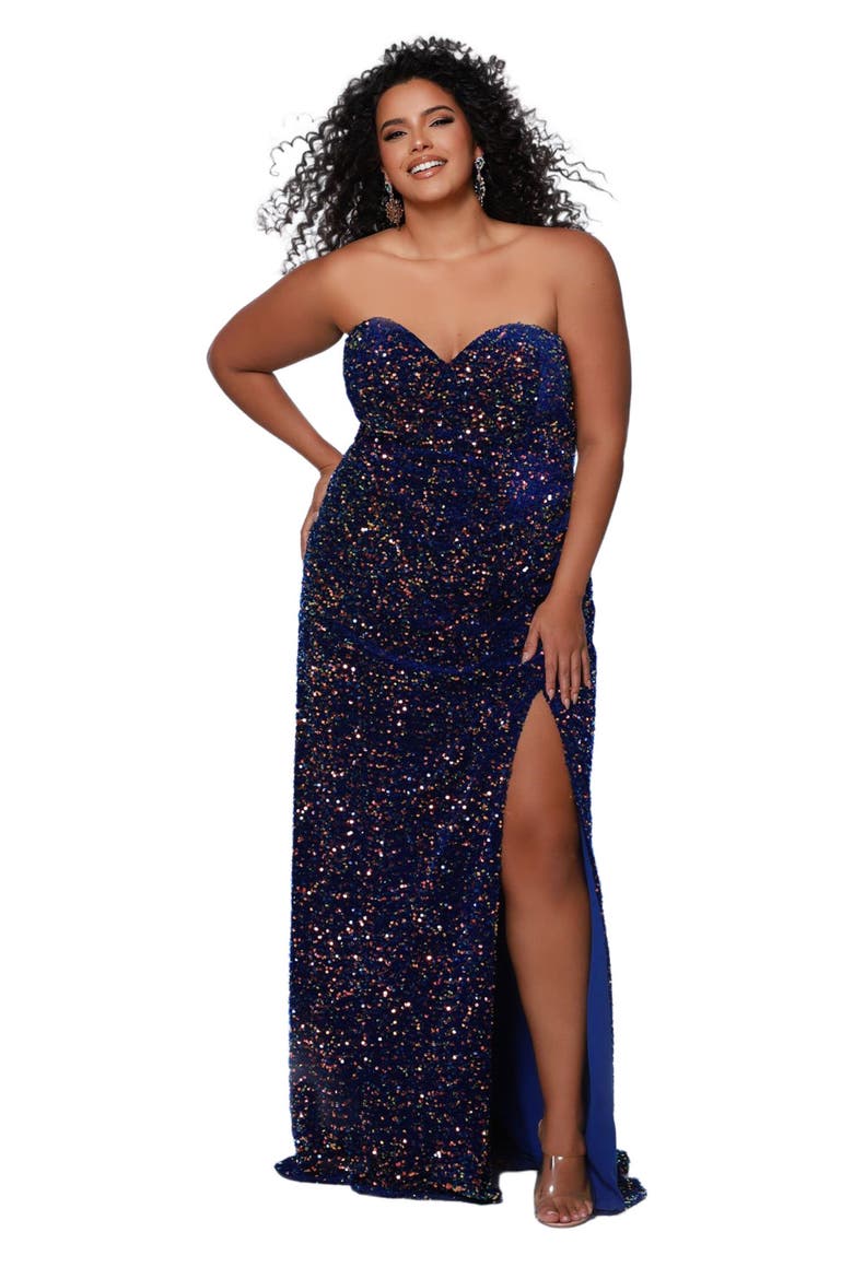 Purple Sequin Fitted Formal Dress, Main, color, Royal