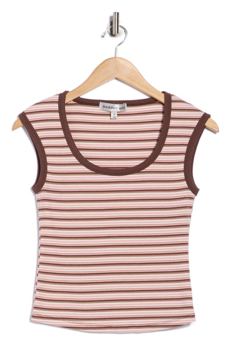 Stripe Scoop Neck Ribbed Tank, Alternate, color, BROWN COMBO