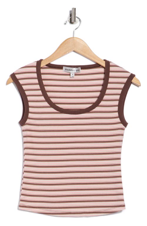 Madden Girl Stripe Scoop Neck Ribbed Tank In Brown