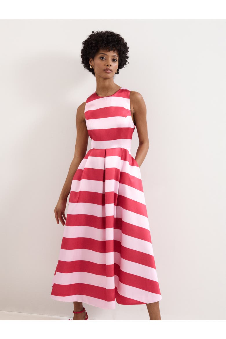 Kiria Stripe Satin Midi Dress, Alternate, color, Pink