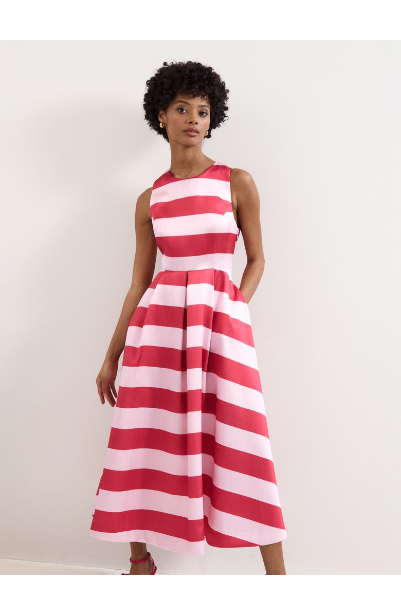 Phase Eight Kiria Stripe Satin Midi Dress, Alternate, color, Pink