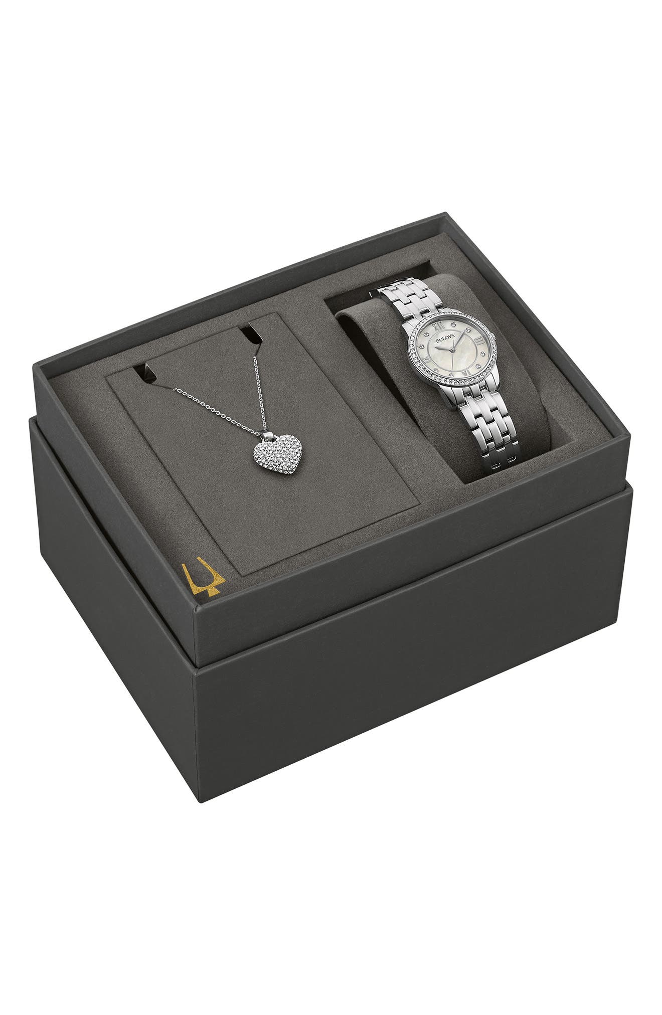 BULOVA Crystal Bracelet Watch & Necklace Gift Set, 27mm