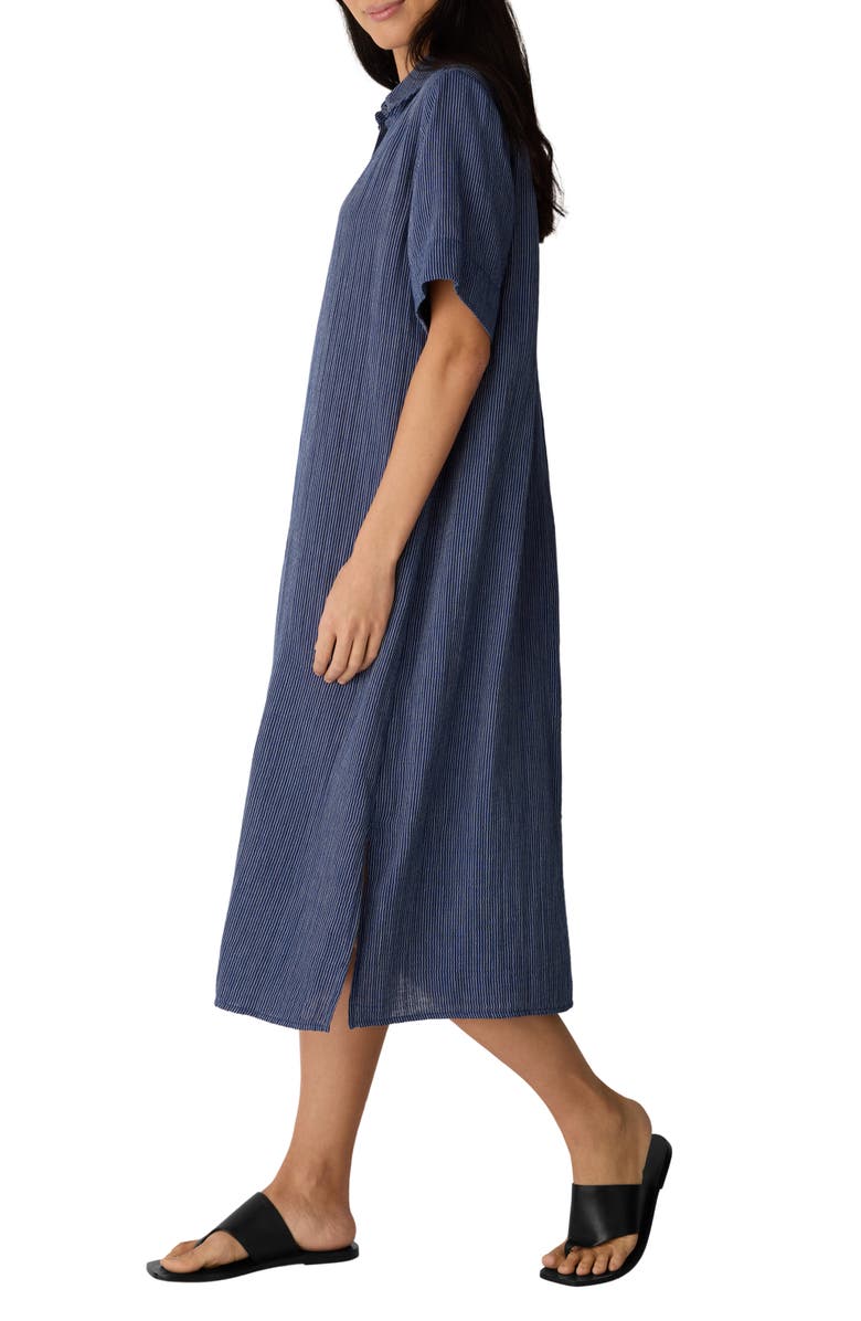 Eileen Fisher Stripe Organic Cotton Midi Shirtdress, Alternate, color, Deep Dive