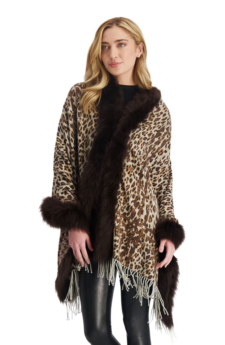 GORSKI Cashmere Stole With Shearling Lamb, Alternate, color, Brown Animal Print/Houndsooth