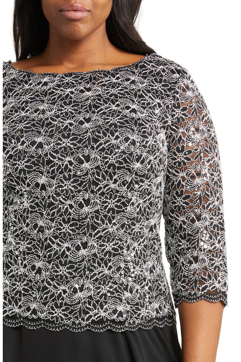 Sequin Lace & Chiffon Dress, Alternate, color, BLACK WHITE