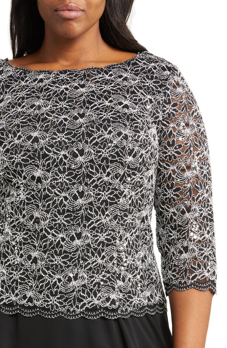 Alex Evenings Sequin Lace & Chiffon Dress, Alternate, color, 