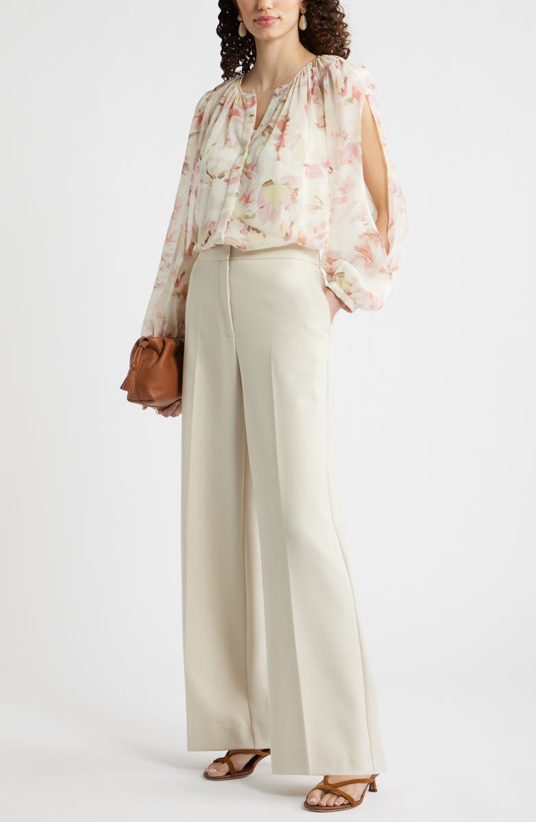 Nordstrom Split Sleeve Top, Alternate, color, Ivory-Pink Canvas Bloom