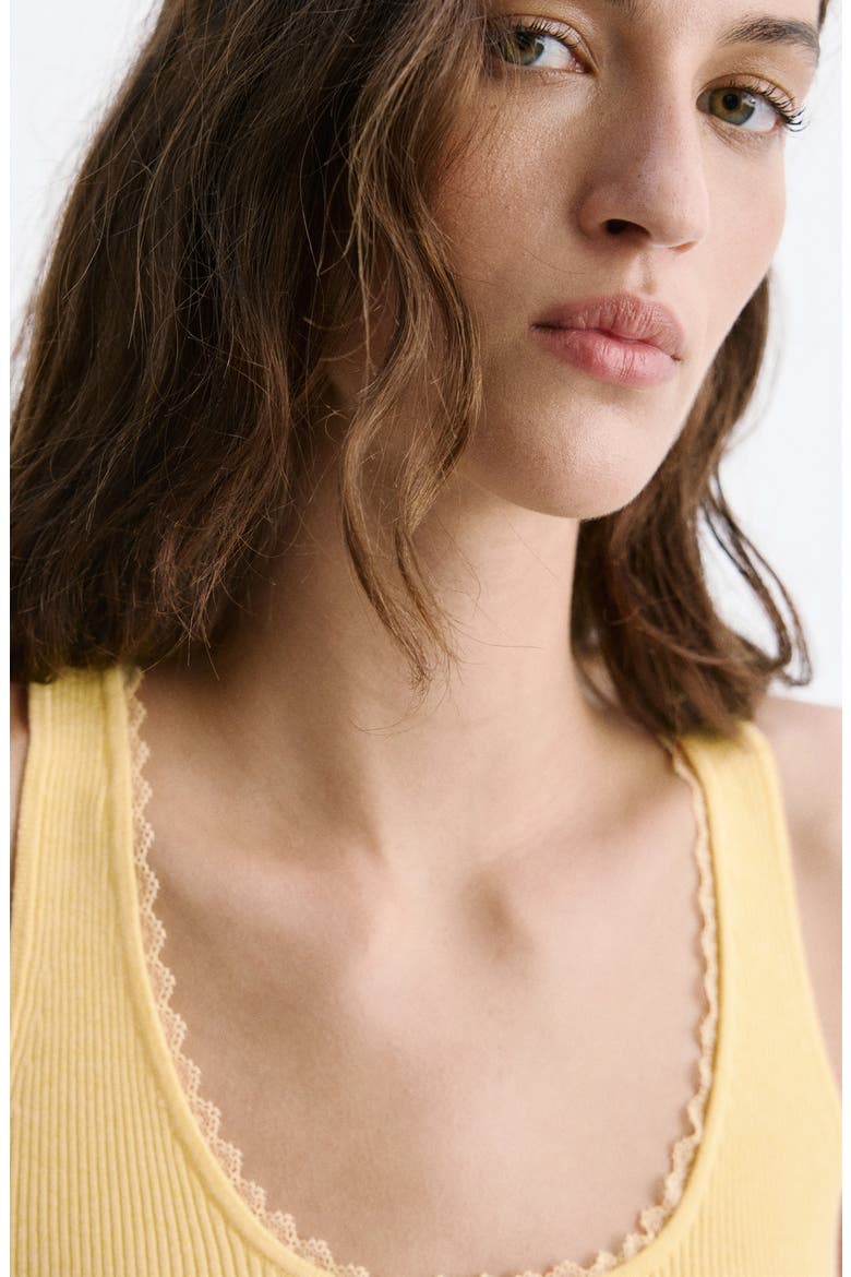 Rib Knit Lace Trim Scoop Neck Tank, Alternate, color, YELLOW