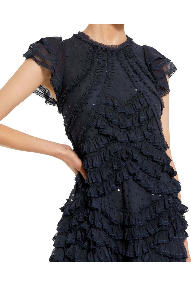 Button Up Cap Sleeve Boucle A Line Midi Dress, Alternate, color, Black Silver