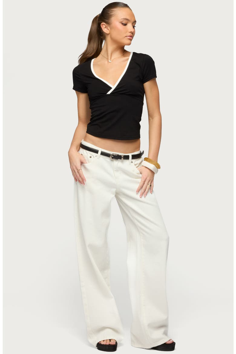 Yulenna Contrast Trim V-Neck Top, Alternate, color, BLACK