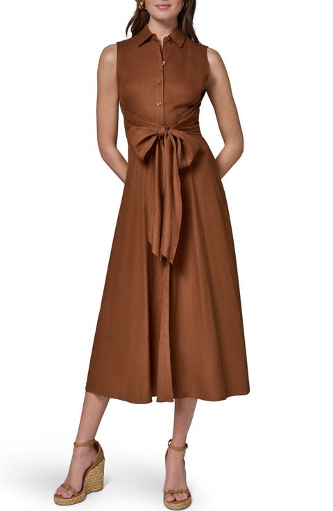 Sleeveless Linen Blend Shirtdress