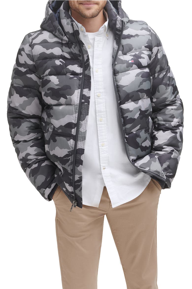 Hooded Puffer Jacket, Main, color, GREY CAMO