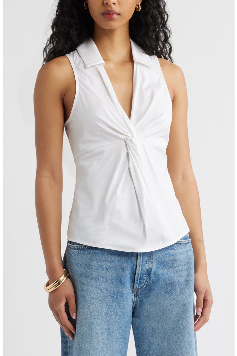 Twist Front Poplin Top, Main, color, WHITE