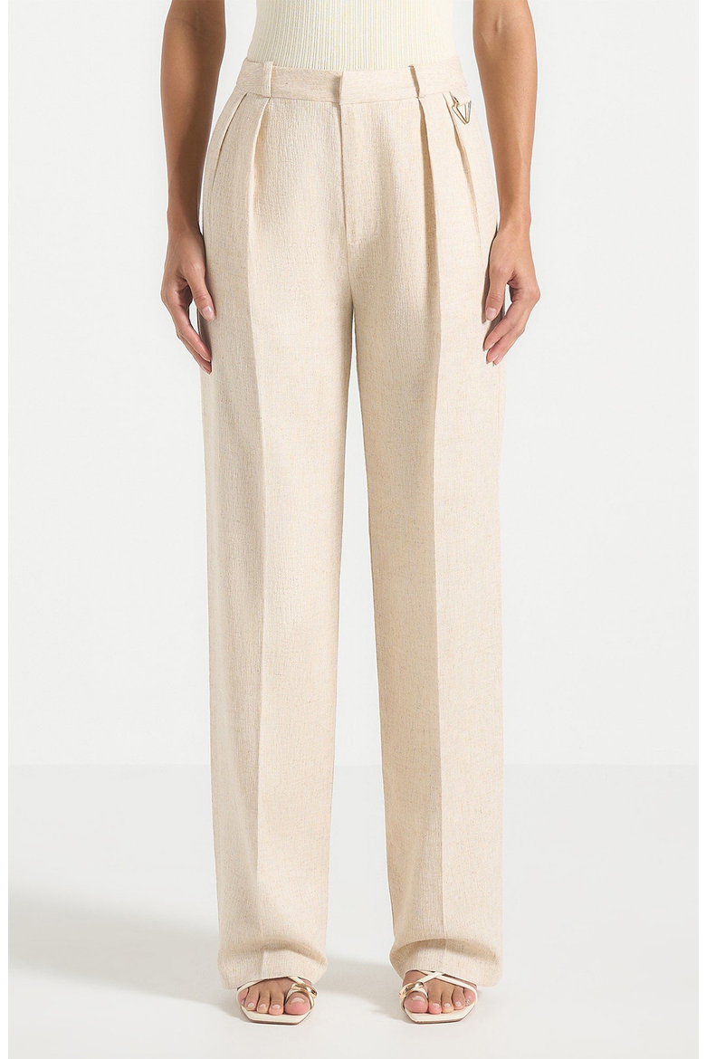 Julie Linen Twin Pleat Trousers, Alternate, color, Natural