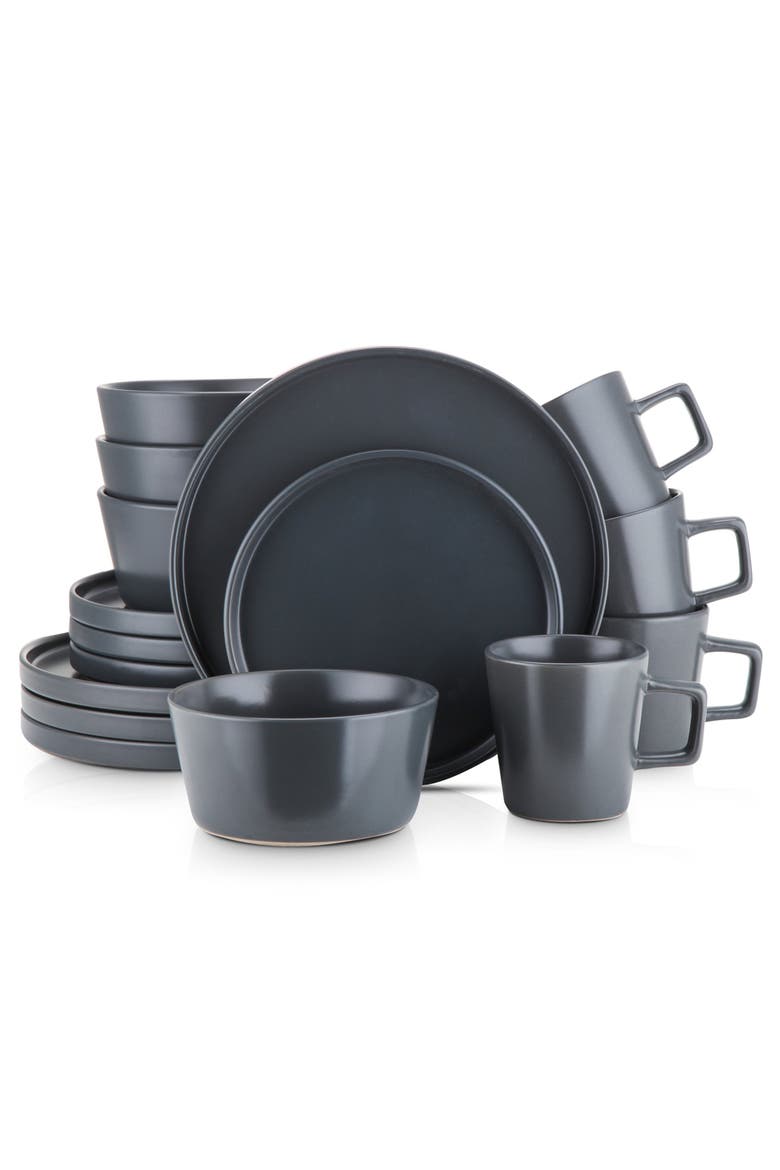 Celina Stoneware 16-Piece Dinnerware Set, Main, color, Gray Matte