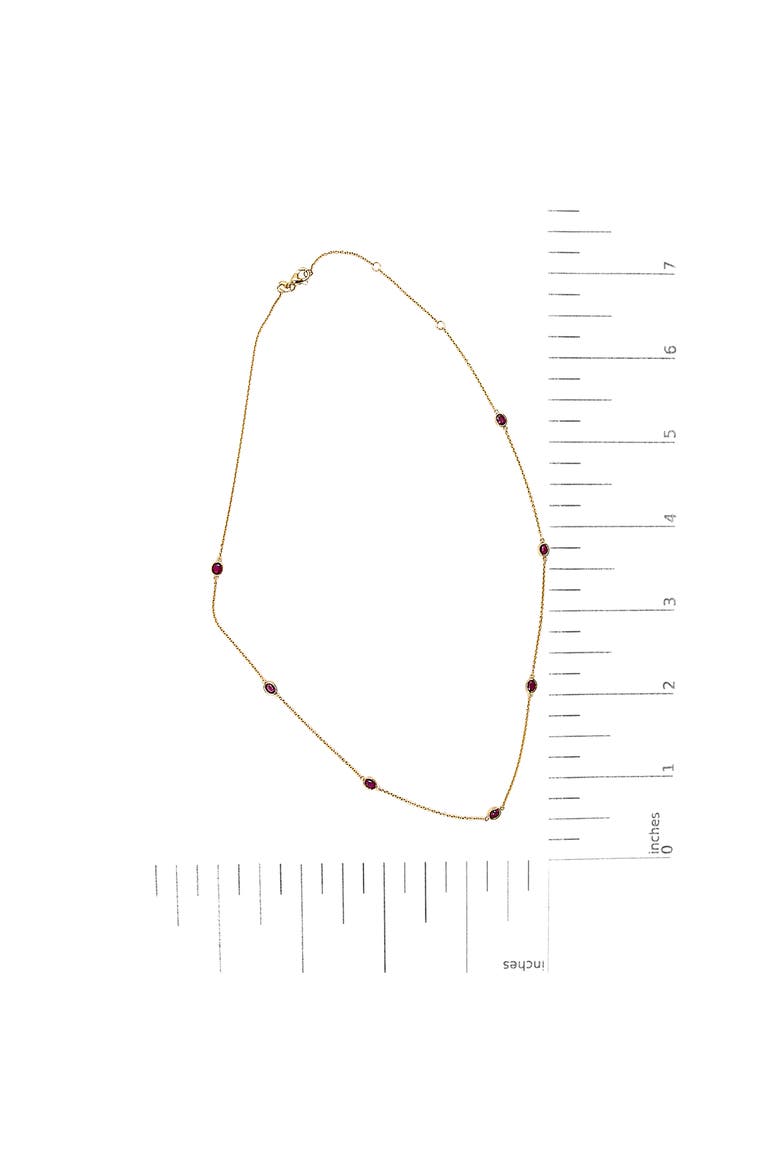 14K Yellow Gold Bezel Set 4x3 mm Oval Red Ruby Station Necklace, Alternate, color, Yellow