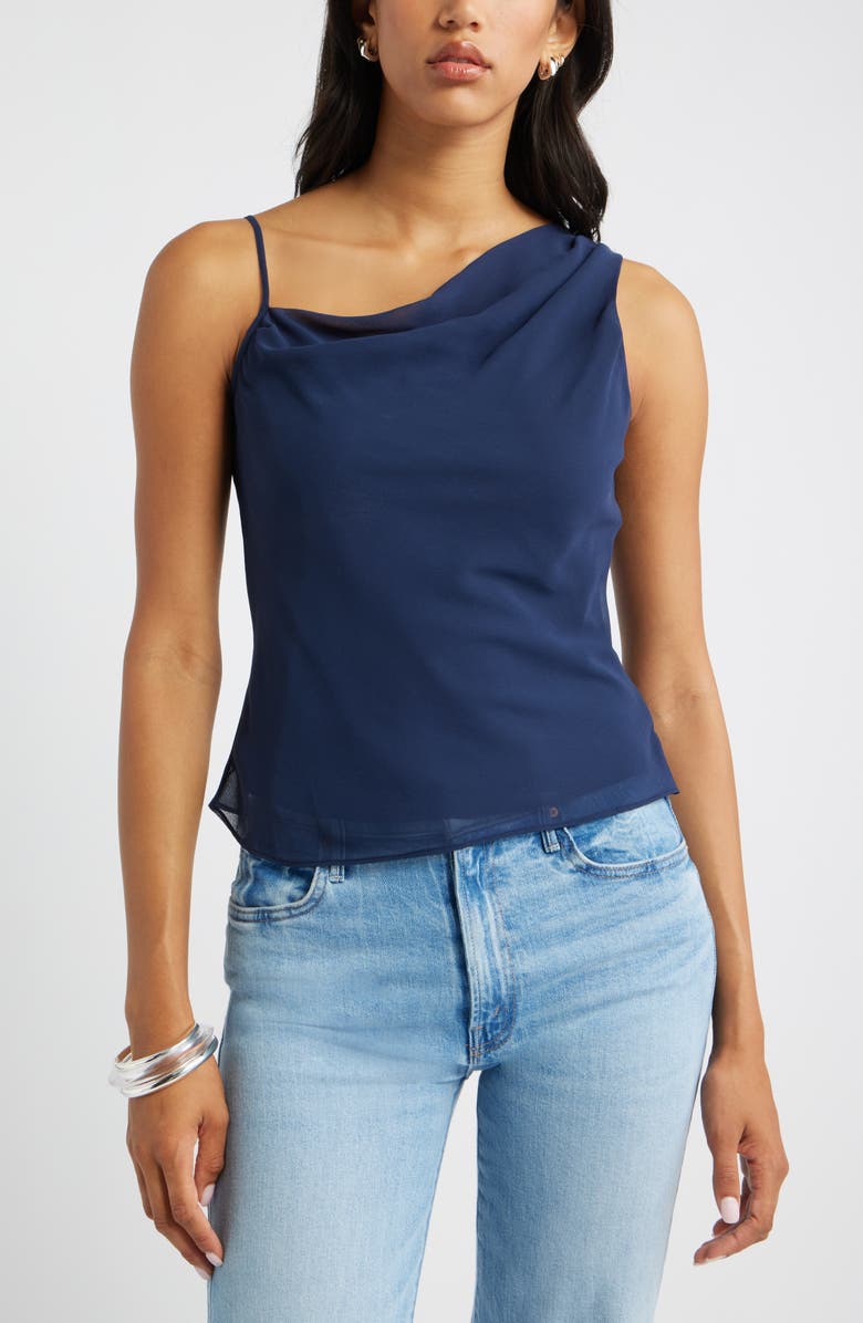 Open Edit Drape Asymmetric Neck Top, Main, color, Navy Iris