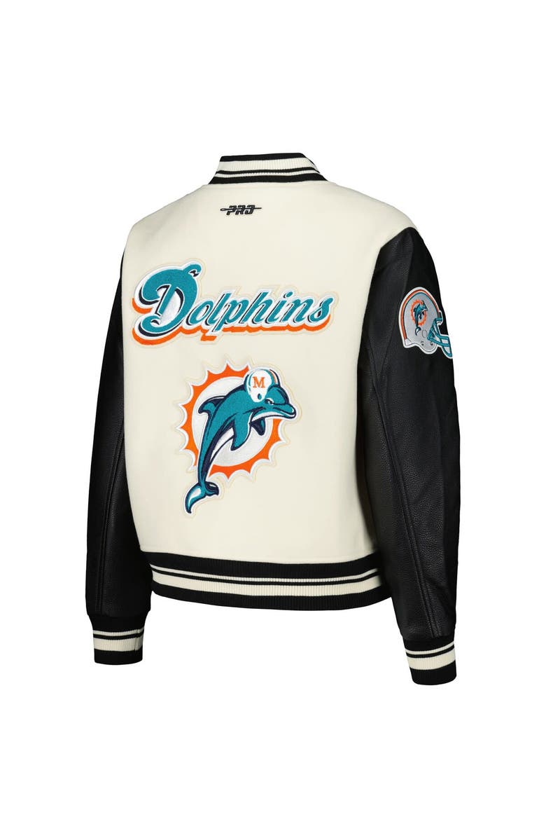 PRO STANDARD Women's Pro Standard Cream Miami Dolphins Retro Classic Vintage Full-Zip Varsity Jacket, Alternate, color,
