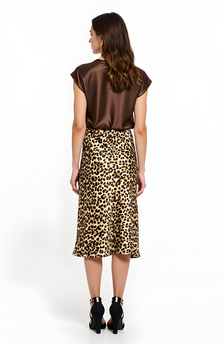 Modenaire Leopard Print Bias Cut Satin Midi Skirt, Alternate, color, Leopard Print