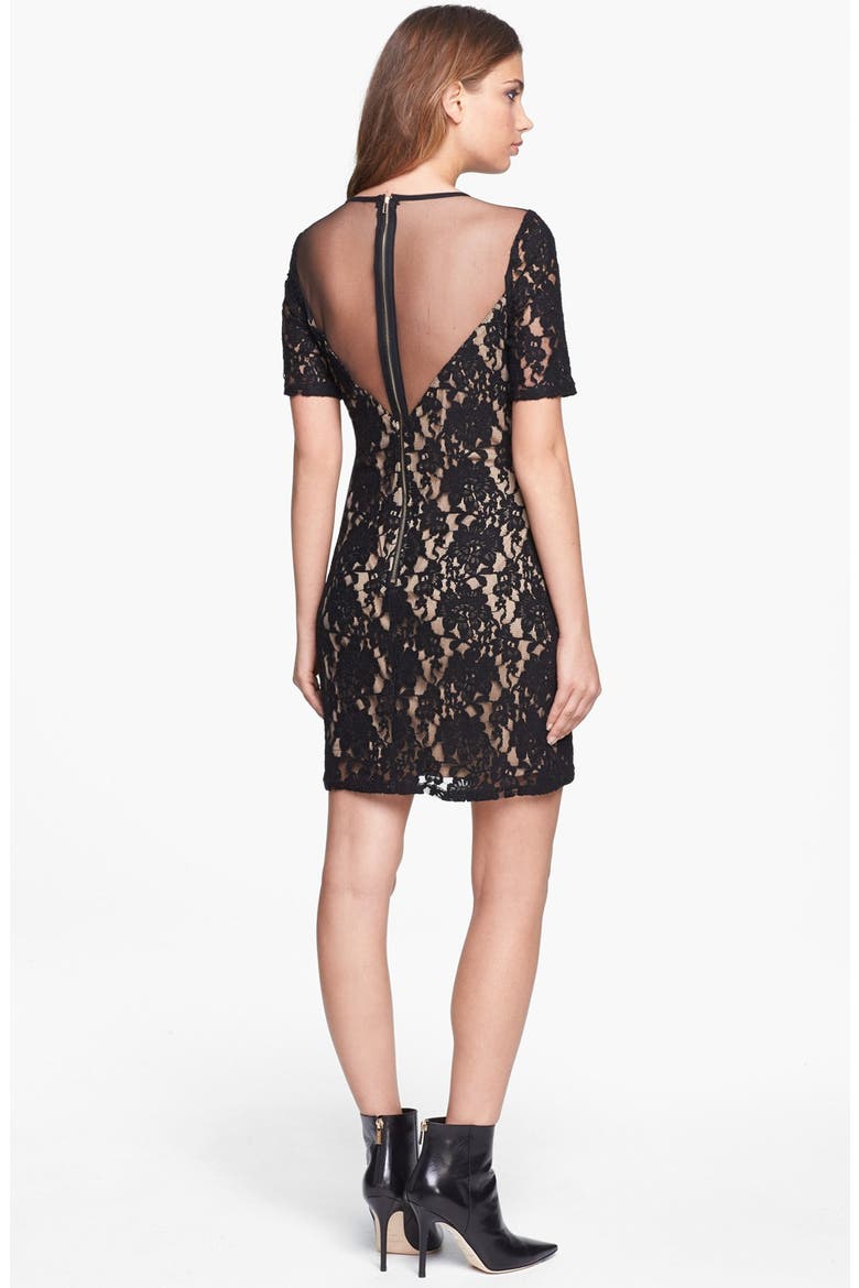 Mesh Inset Lace Dress, Alternate, color, BLACK