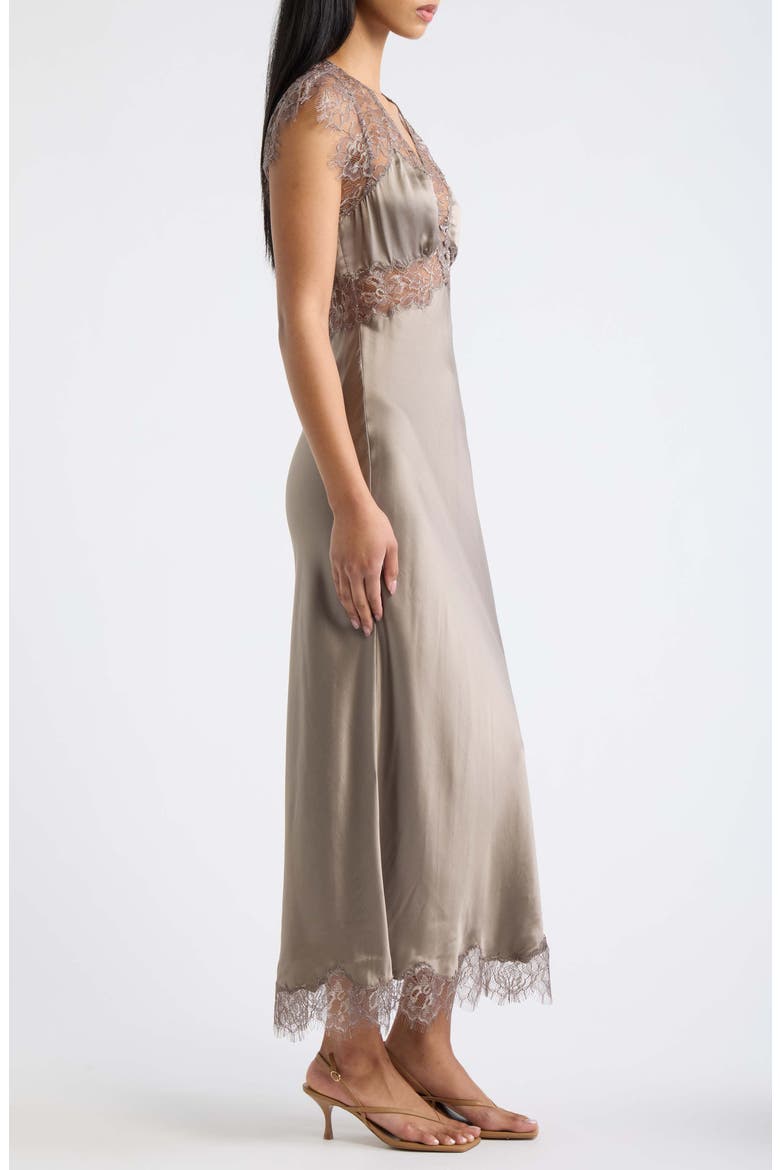 Vella Lace Trim Silk Blend Maxi Dress, Alternate, color, PEWTER SKY
