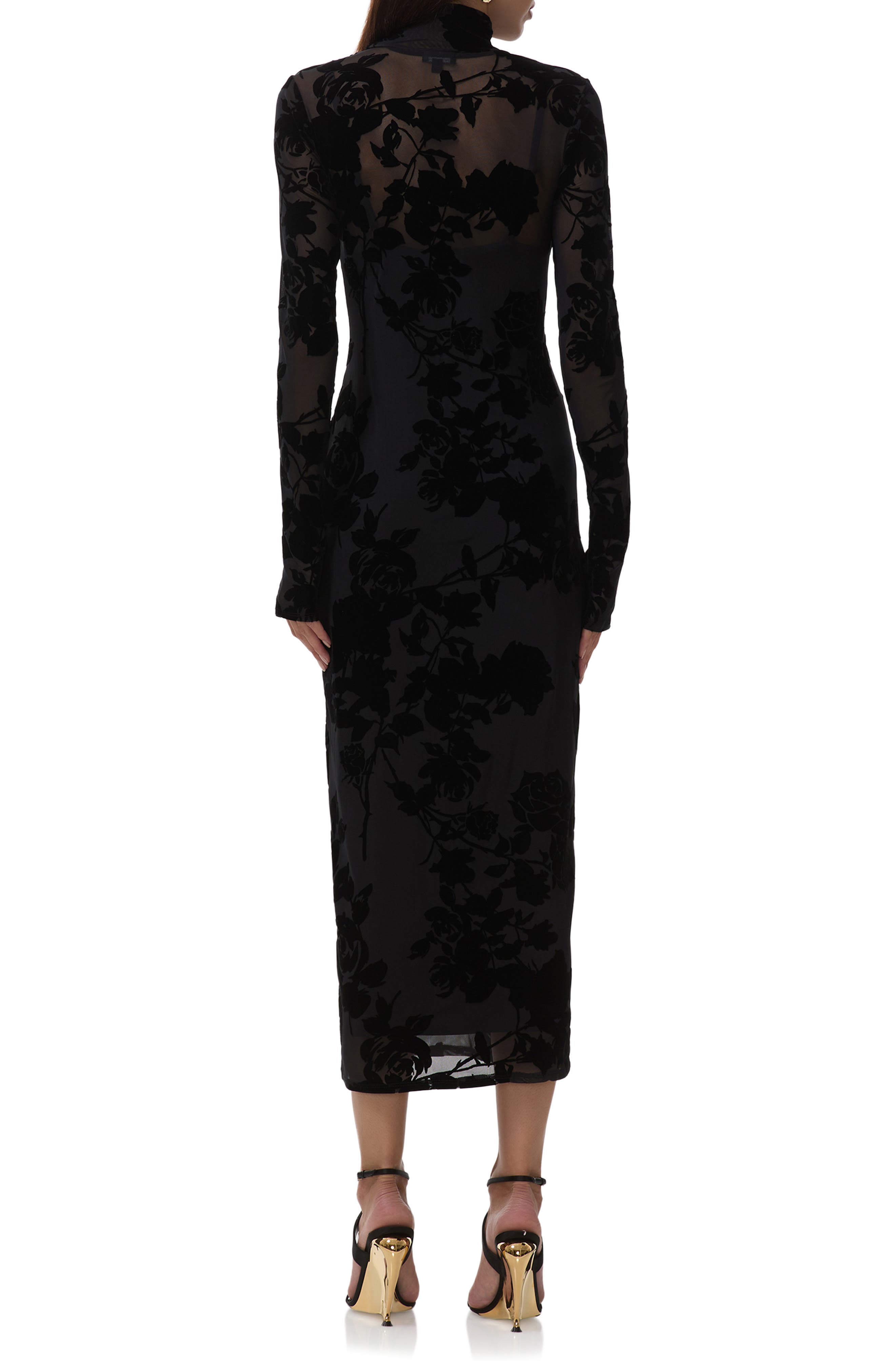 Shailene Flocked Long Sleeve Mesh Midi Dress - image 2