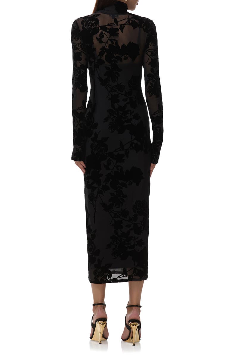 AFRM Shailene Flocked Long Sleeve Mesh Midi Dress, Alternate, color,