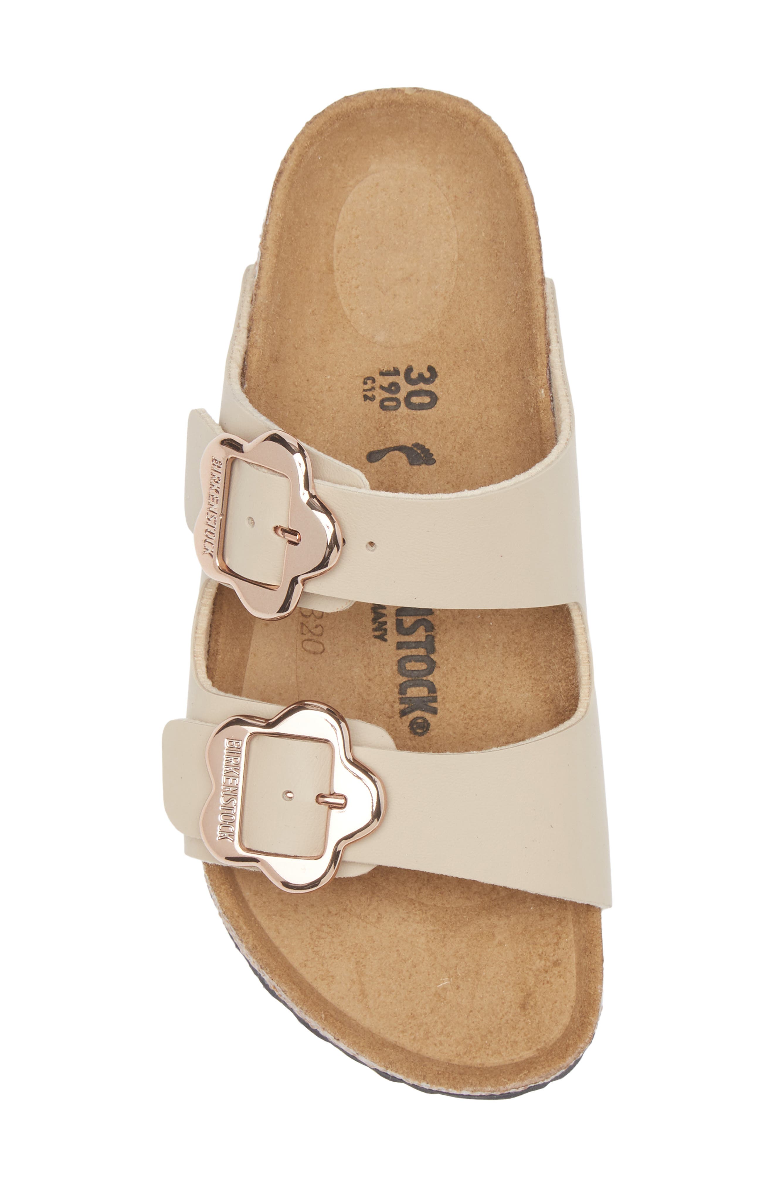 Birkenstock Kids' Arizona Flower Buckle Slide Sandal, Alternate, color, Sandcastle