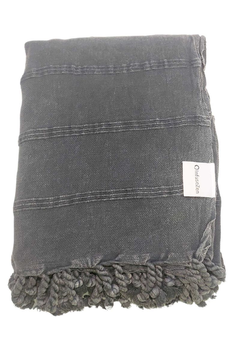 Stonewashed Organic XL Turkish Throw Blanket, Main, color, Faded Black