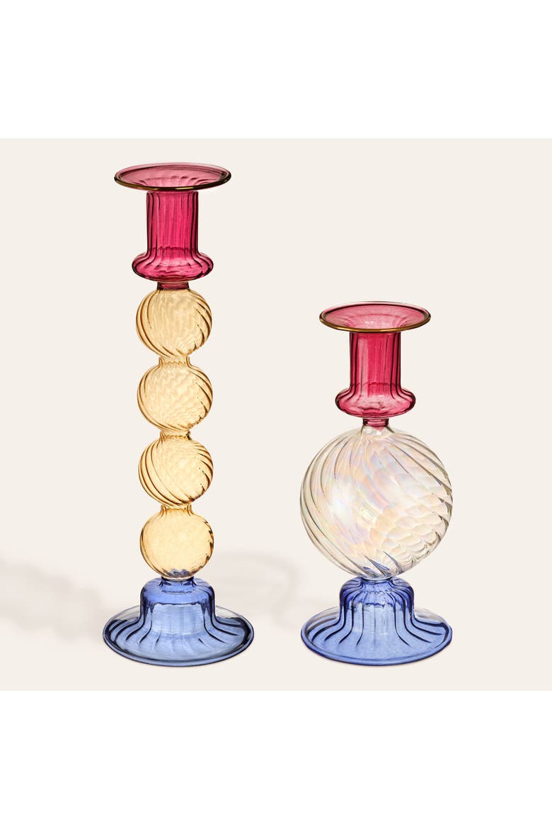 Borosilicate Glass Short Candle Holder 2 Pcs Set, Main, color, Multicolor
