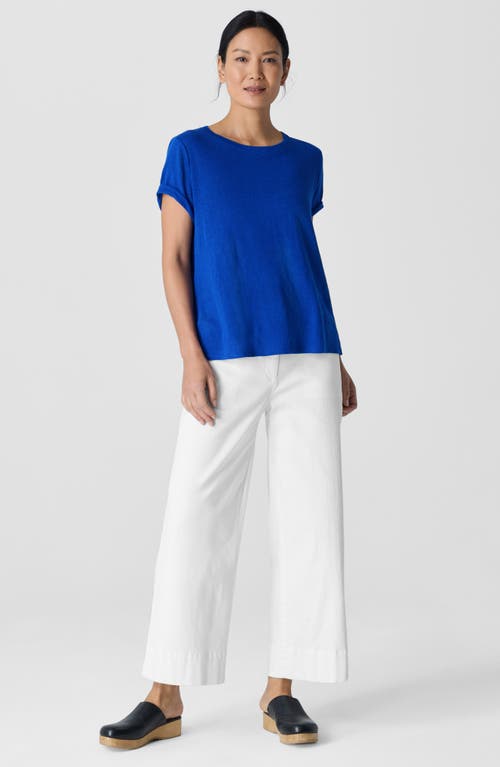 Eileen Fisher Crewneck Organic Linen Jersey Tee In Lapis