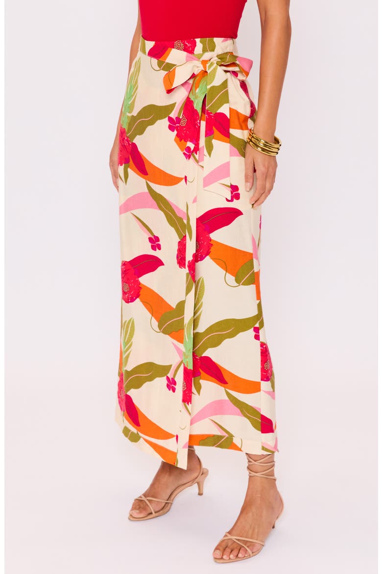 Riviera Printed Faux Wrap Skirt, Alternate, color, CREAM RED