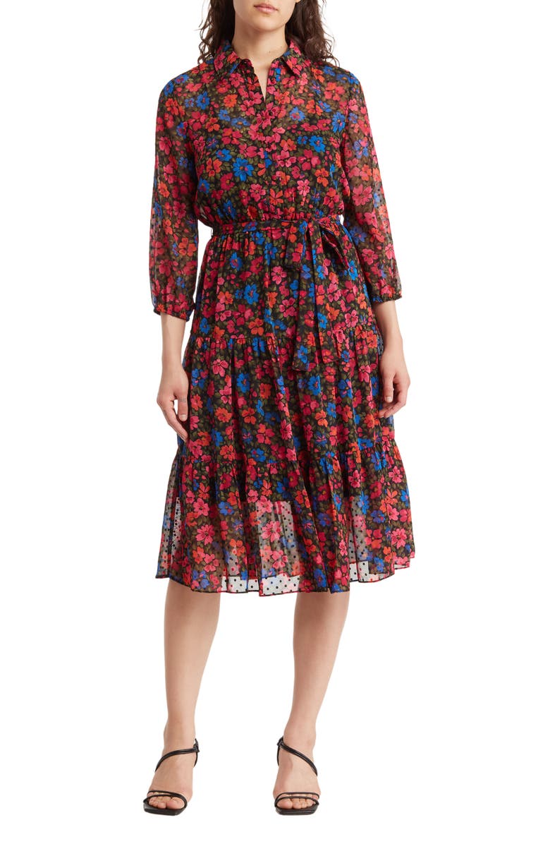 Nanette Lepore Medeline Floral Clip Dot Long Sleeve Midi Dress, Main, color, 