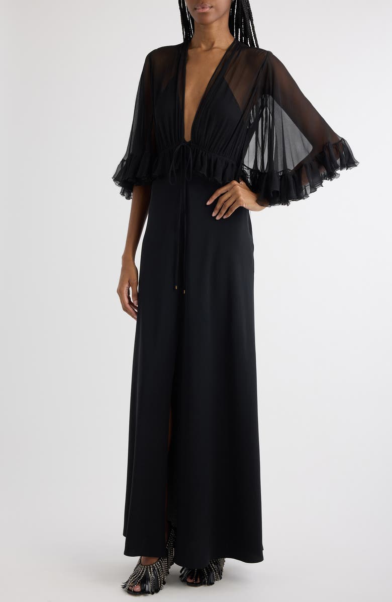 Chloé Semisheer Silk Georgette Dress, Alternate, color, Black