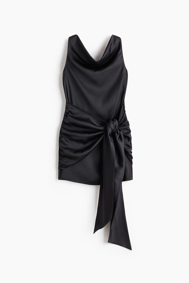 Cowl-neck Satin Dress, Alternate, color, Black