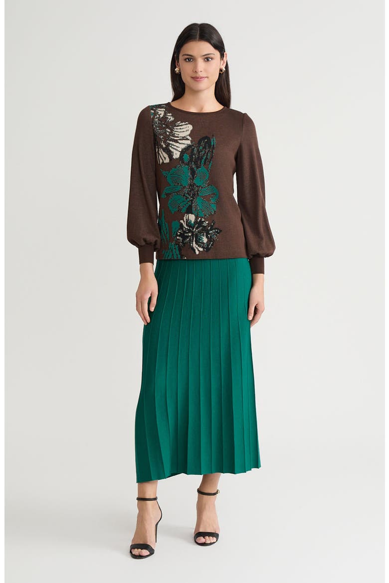 Floral Jacquard Sweater, Alternate, color, DARK UMBER/ EVEREST/ BLACK