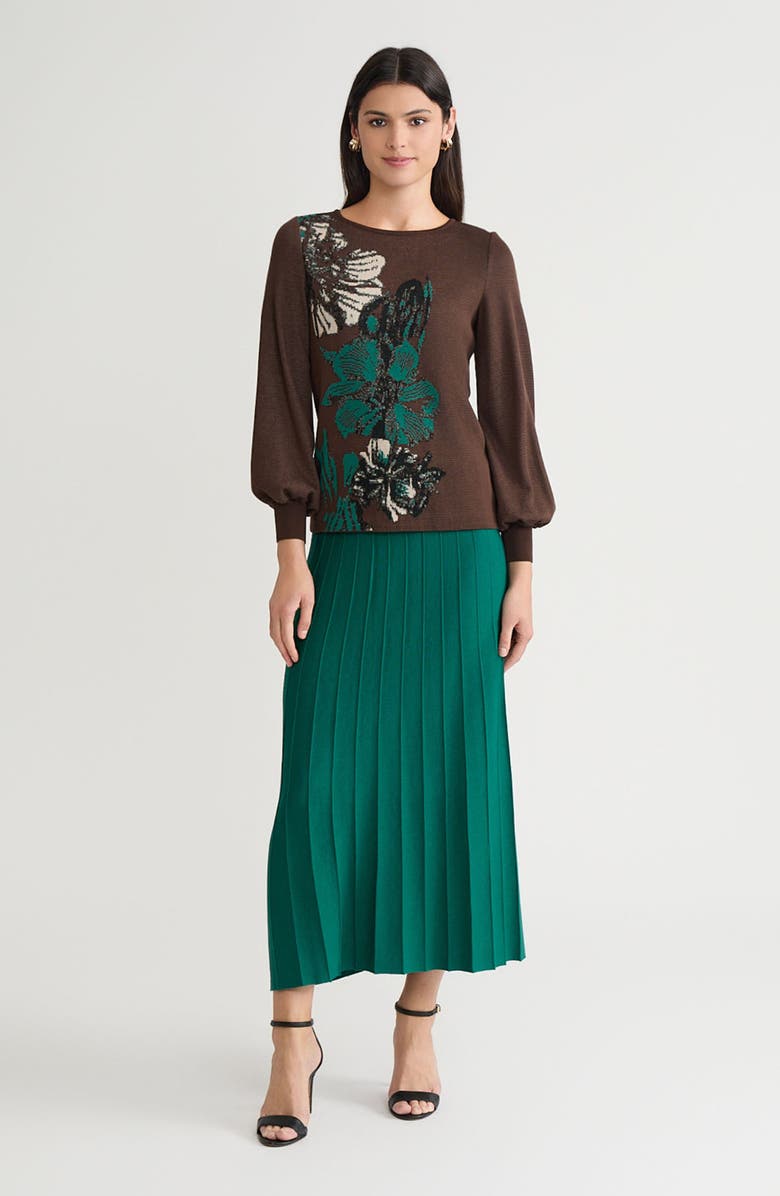 Ming Wang Floral Jacquard Sweater, Alternate, color, Dark Umber/ Everest/ Black