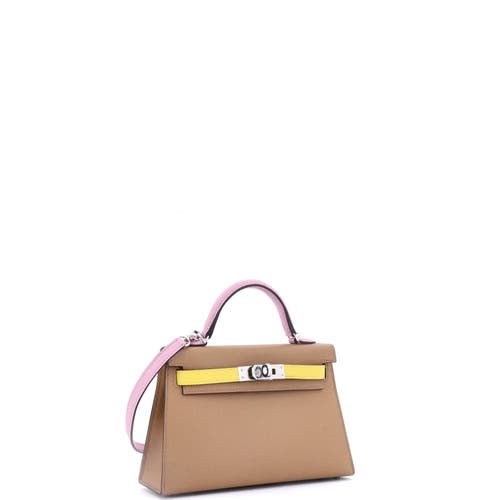 Pre-owned Hermes  Hermes Kelly Mini Ii Bag Tricolor Epsom With Palladium Hardware 20 In Black