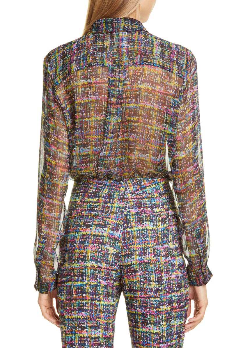 Etro Tweed Print Silk Tunic Blouse, Alternate, color,